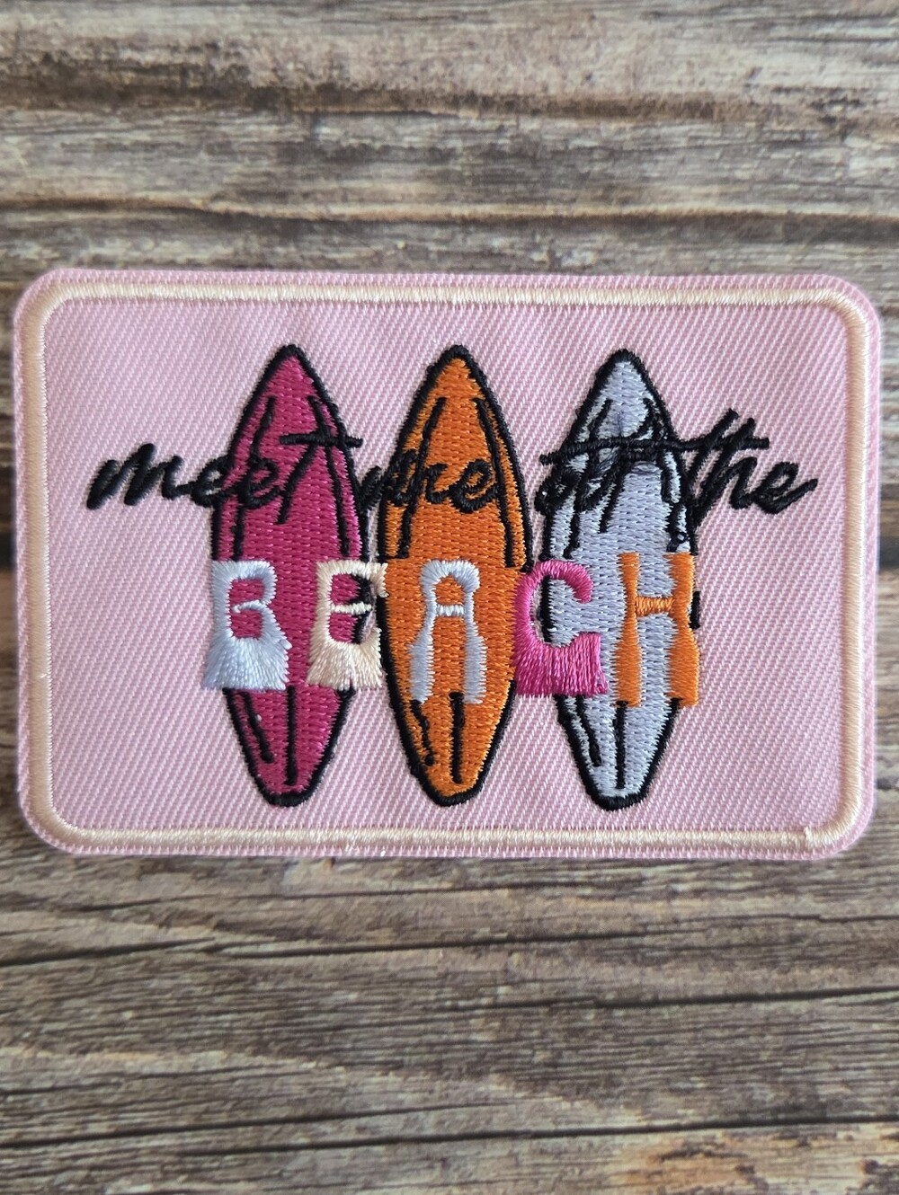 Meet Me At The Beach Light Pink Patch Nautical Surf Surfboards Iron on Patch